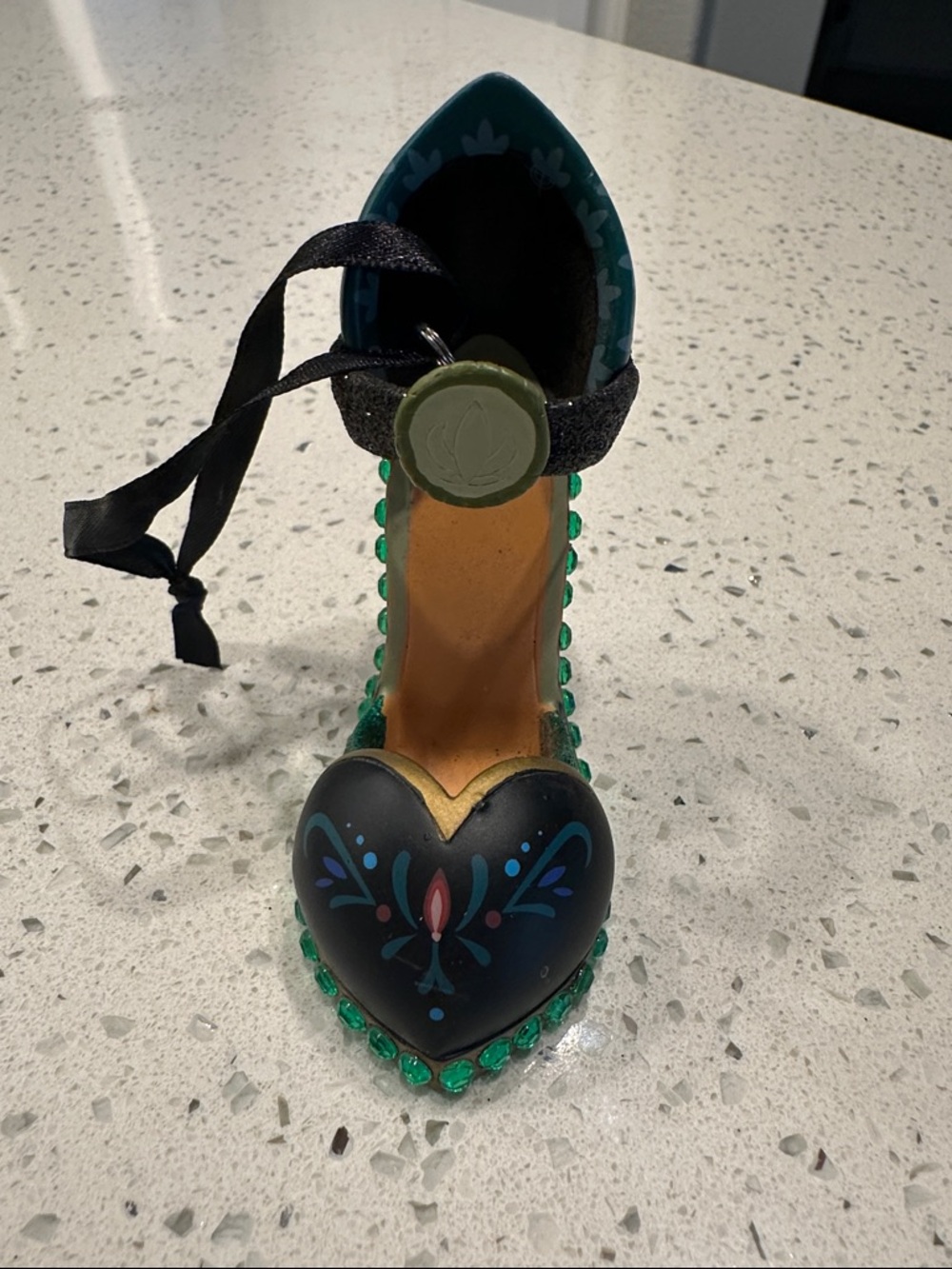 Disney-Anna Black and Teal Heart-Accent Collectible Ornament Shoe
